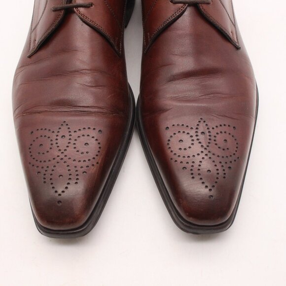 Magnanni Saks Fifth Avenue Men's 8.5 M Derby Shoes Brown Leather Medallion Toe - Picture 13 of 13